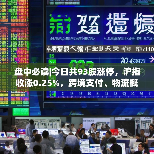 盘中必读|今日共93股涨停，沪指收涨0.25%，跨境支付、物流概念集体走高
