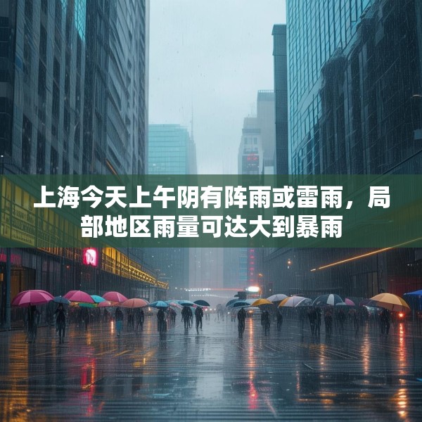 上海今天上午阴有阵雨或雷雨，局部地区雨量可达大到暴雨